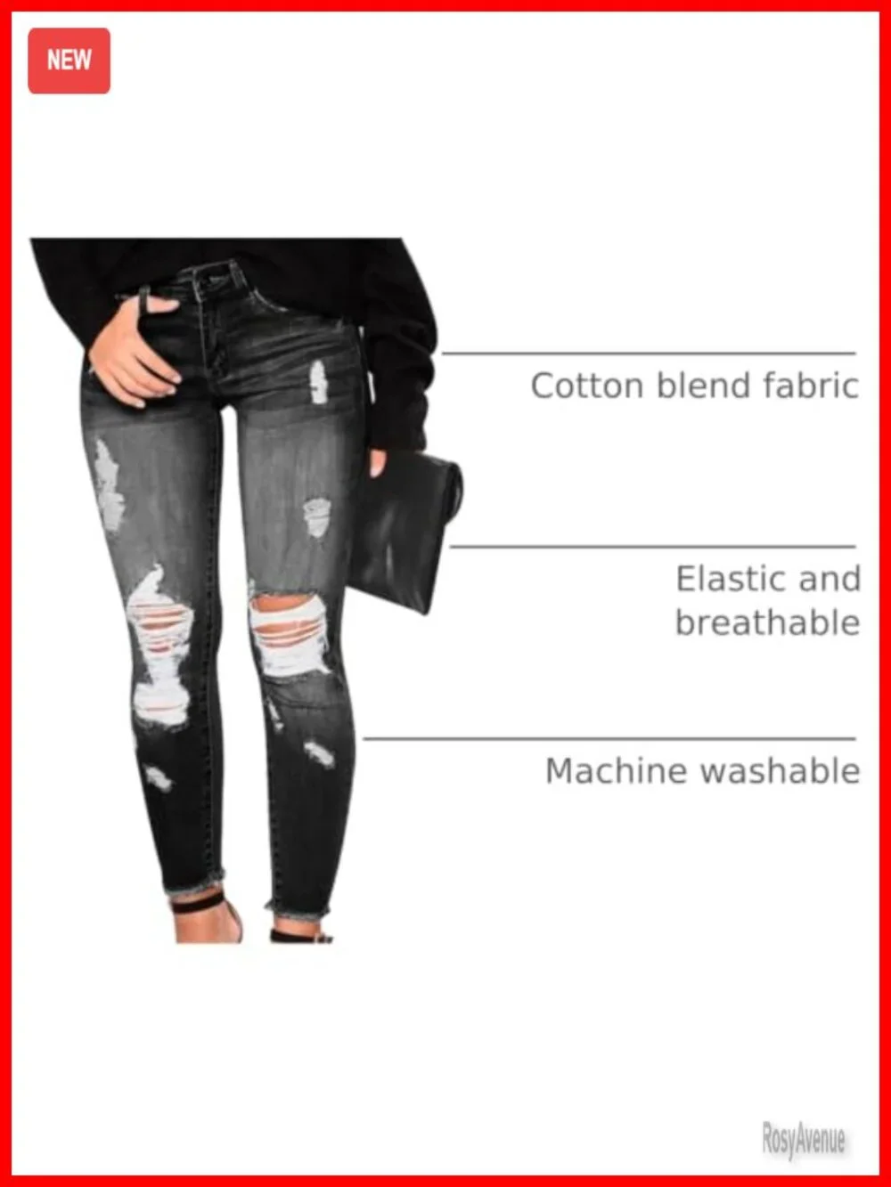 Ripped Skinny Slim Fit Jeans Frayed Distressed Stretchy Denim Pants